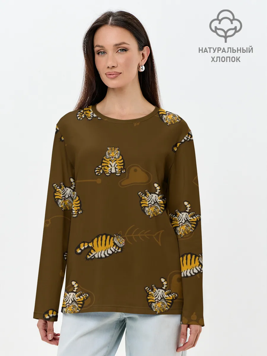 Лонгслив женский. Хлопок / Тигрята