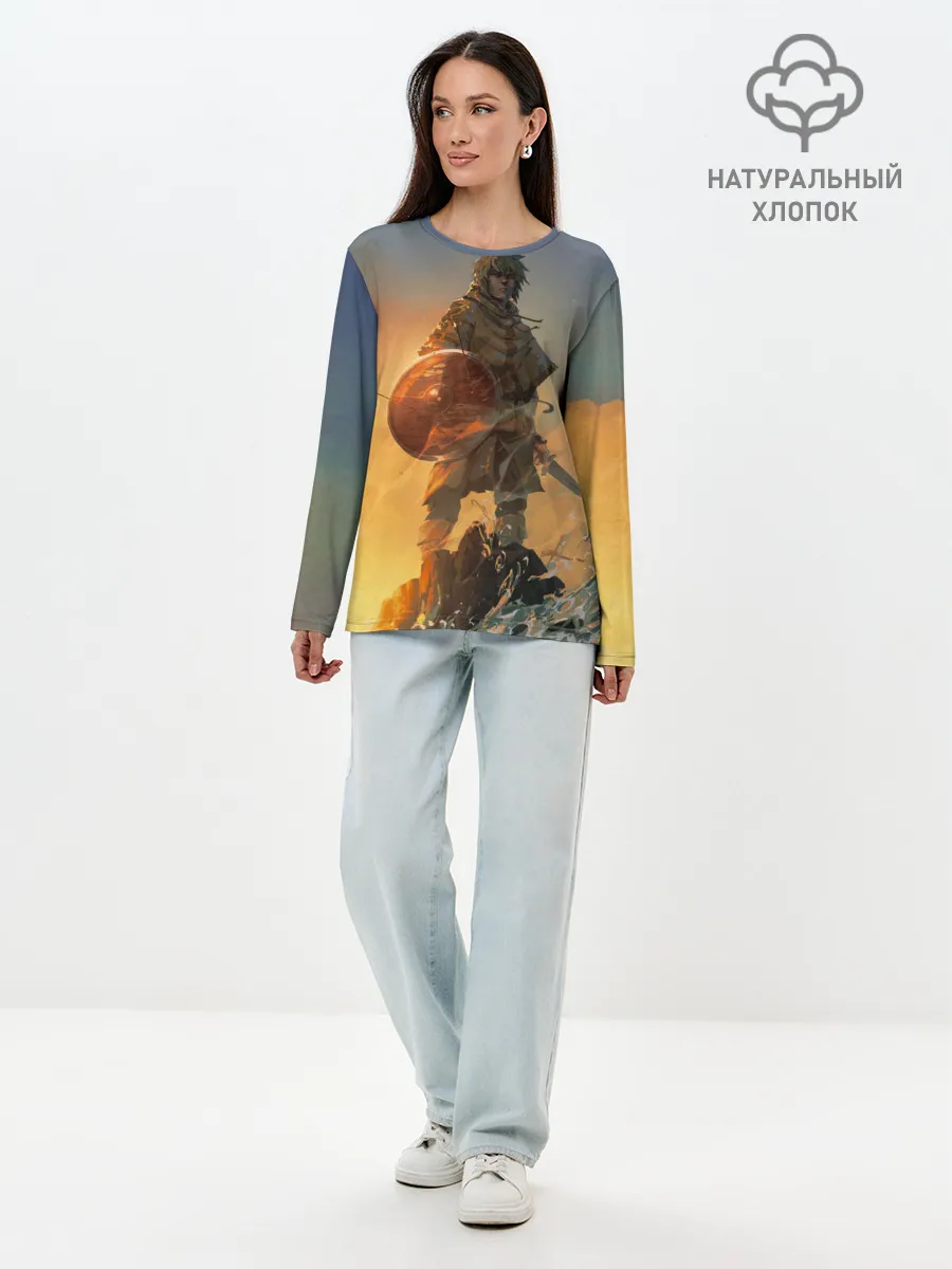 Лонгслив женский. Хлопок / Винланд стоит на скале сага
