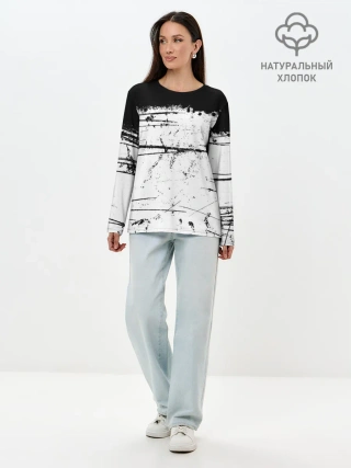Лонгслив женский. Хлопок / ИСПАЧКАННЫЙ КРАСКОЙ