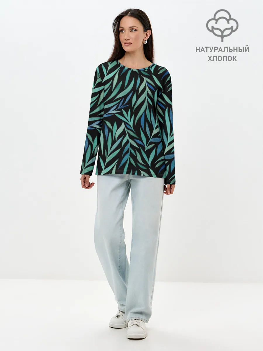 Лонгслив женский. Хлопок / Растительный орнамент