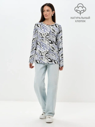 Лонгслив женский. Хлопок / Абстрактный сиренево-черный