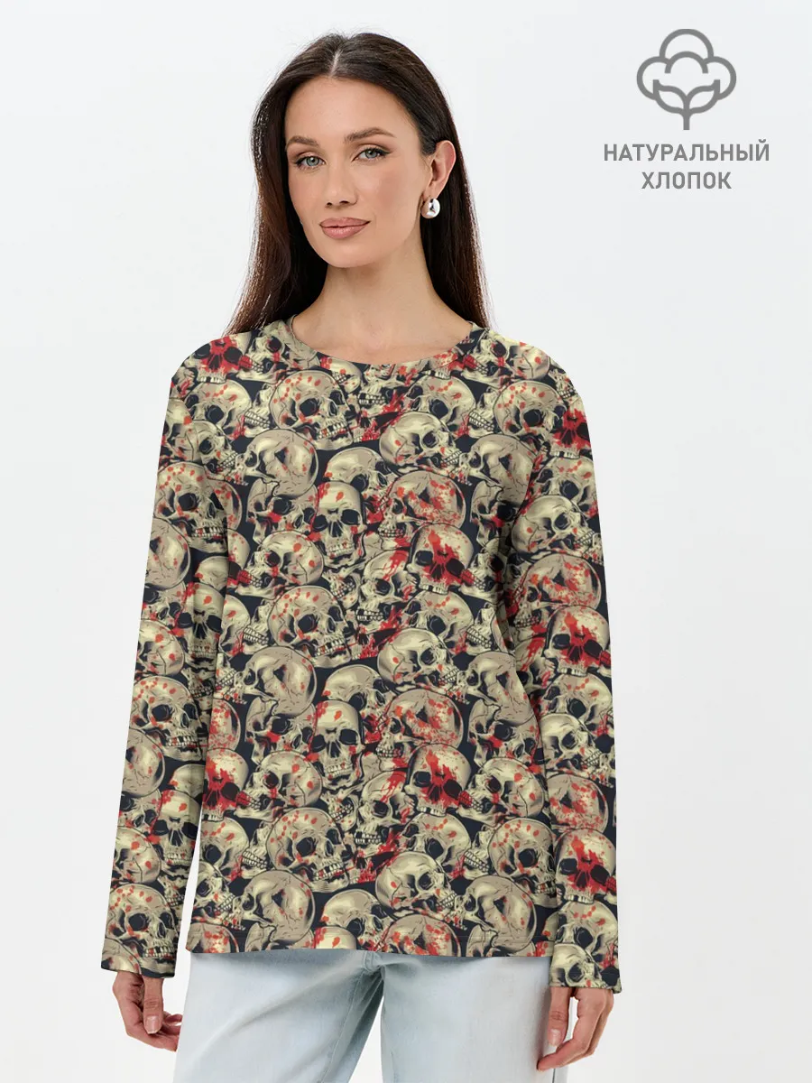 Лонгслив женский. Хлопок / Кровавые Черепа