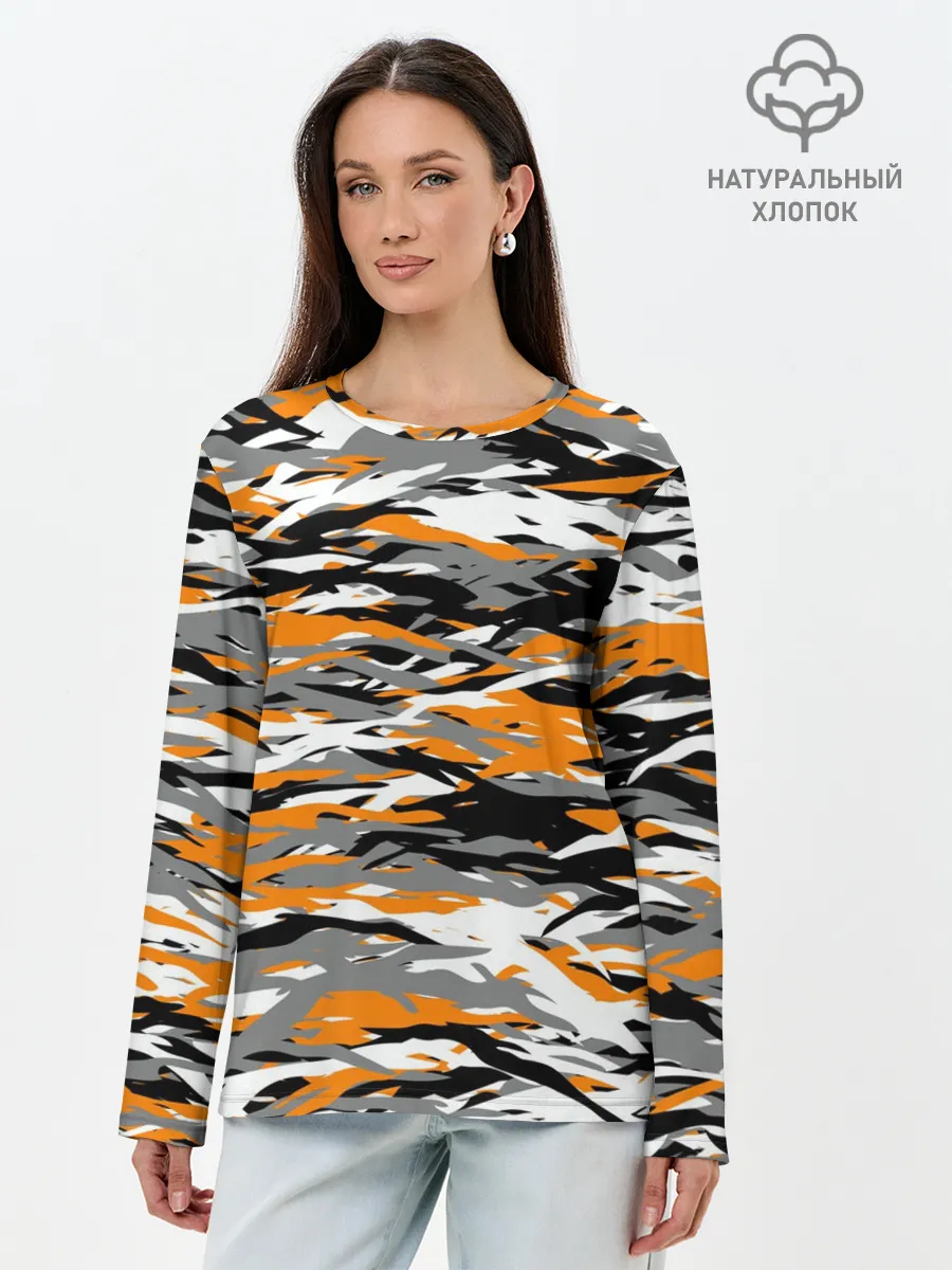 Лонгслив женский. Хлопок / Тигровый камуфляж