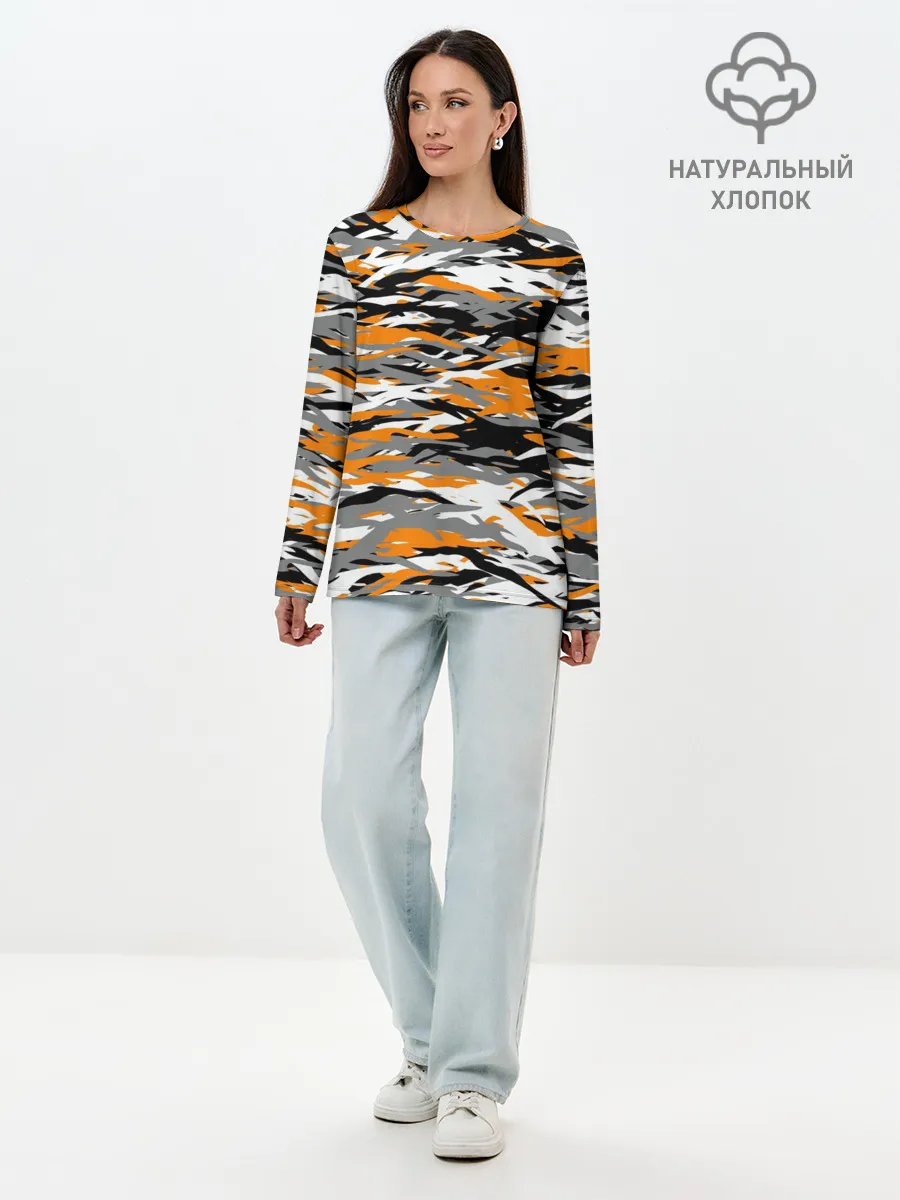 Лонгслив женский. Хлопок / Тигровый камуфляж