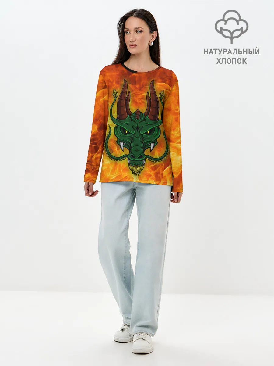 Лонгслив женский. Хлопок / Японский дракон | Japanese Dragon