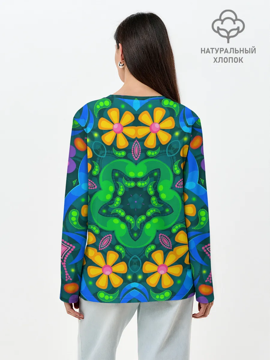 Лонгслив женский. Хлопок / Цветы и узоры - Калейдоскоп