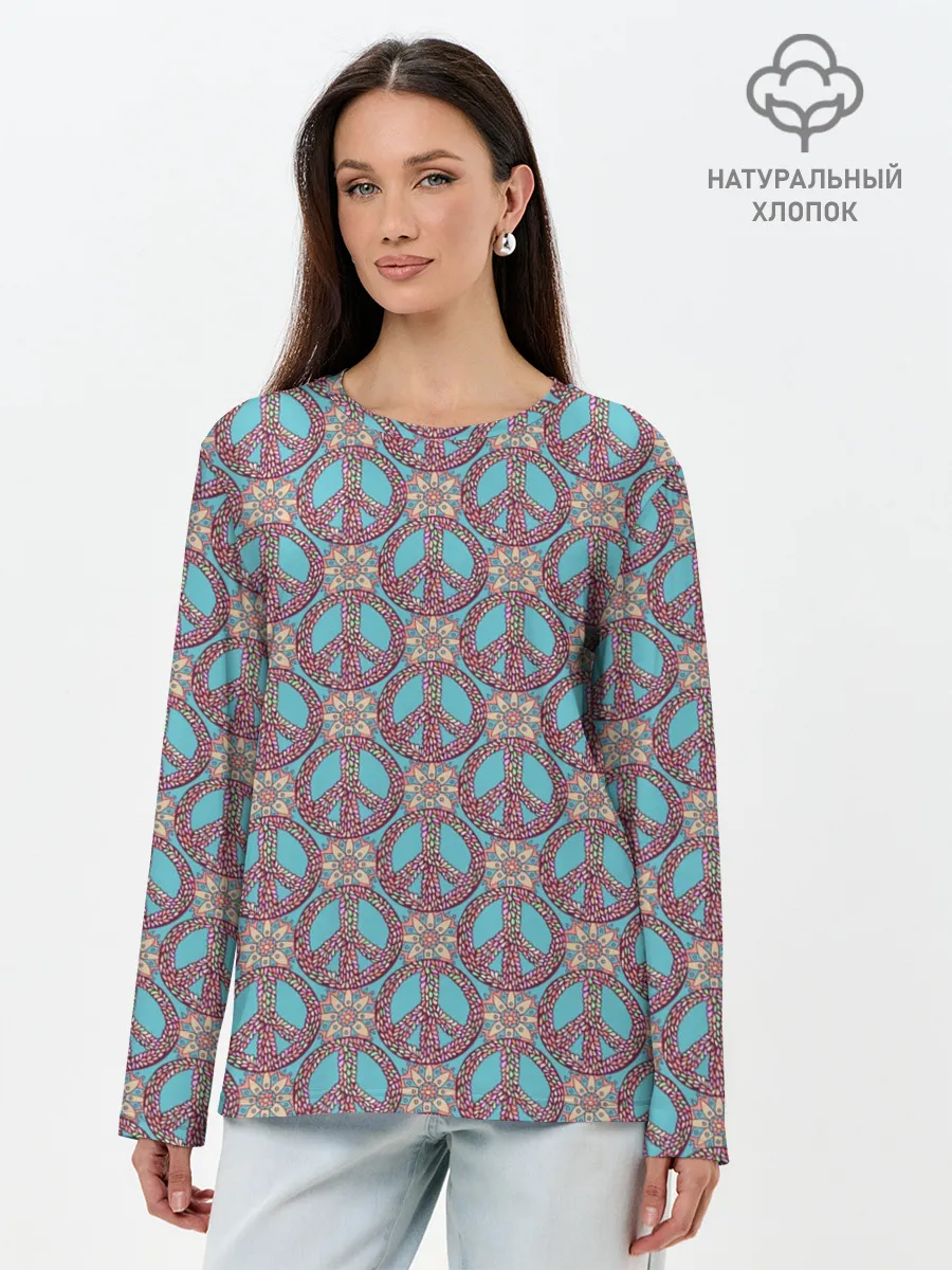 Лонгслив женский. Хлопок / Символы хиппи