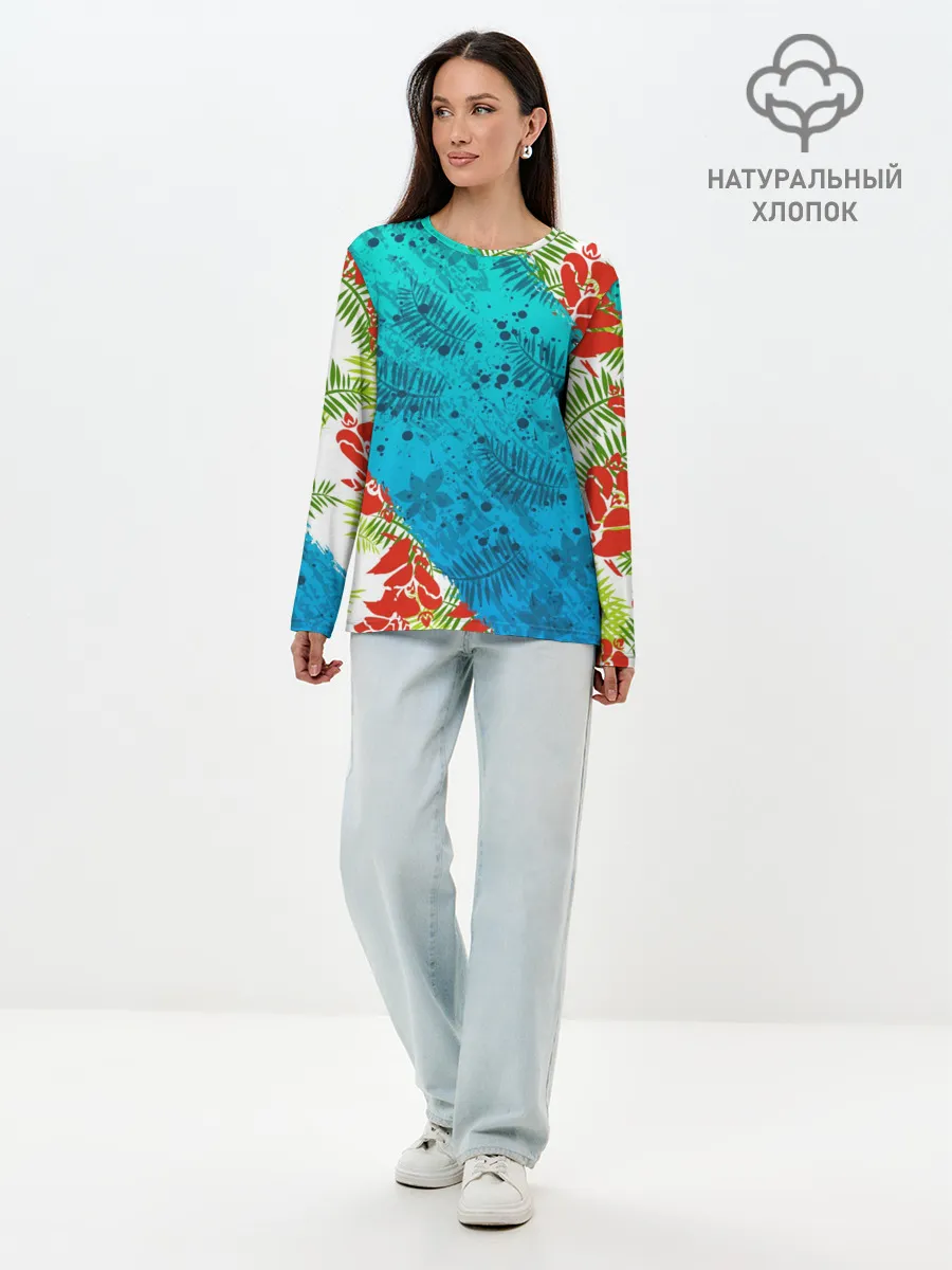 Лонгслив женский. Хлопок / ЛЕТНИЕ КРАСКИ | ТРОПИКИ / SUMMER / МОРЕ