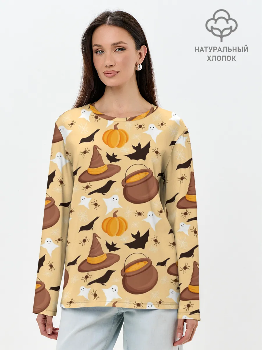 Лонгслив женский. Хлопок / Хеллоуин у ведьмы