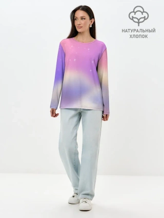 Лонгслив женский. Хлопок / Звёздное небо розовый закат