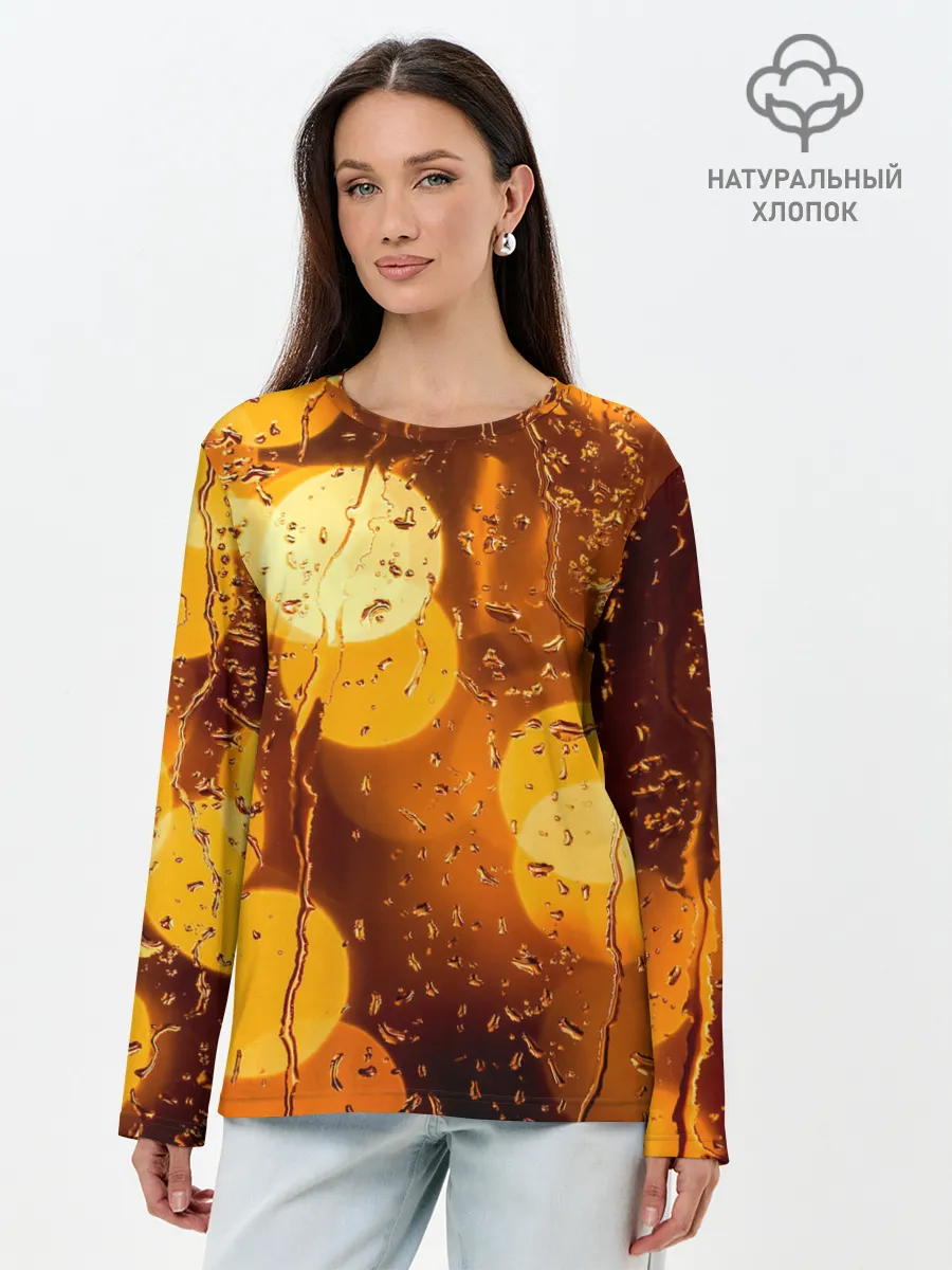 Лонгслив женский. Хлопок / Дождик золотой