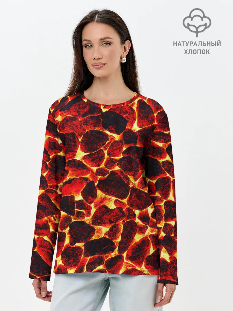 Лонгслив женский. Хлопок / КАМНИ В МАГМЕ | ROCKS IN MAGMA