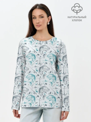 Лонгслив женский. Хлопок / Рыбалка