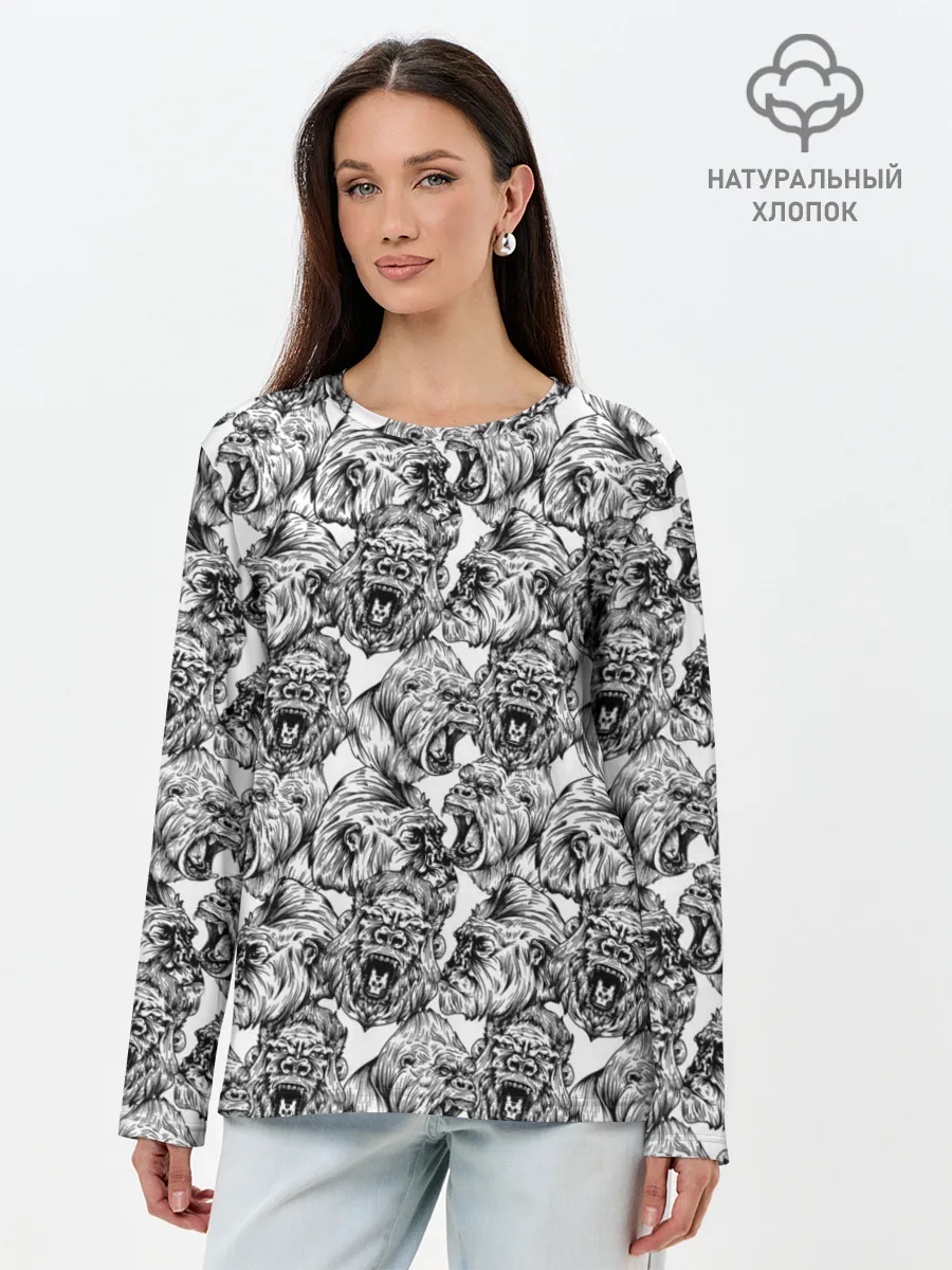 Лонгслив женский. Хлопок / Злые Гориллы - Паттерн