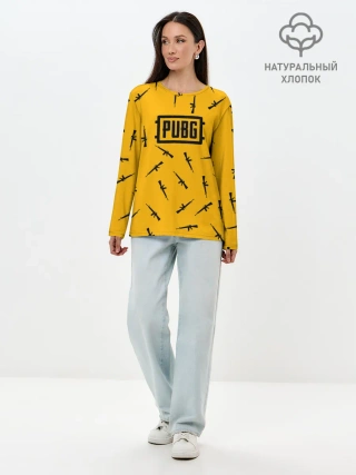 Лонгслив женский. Хлопок / PUBG АВТОМАТЫ ПАТТЕРН ЖЁЛТЫЙ