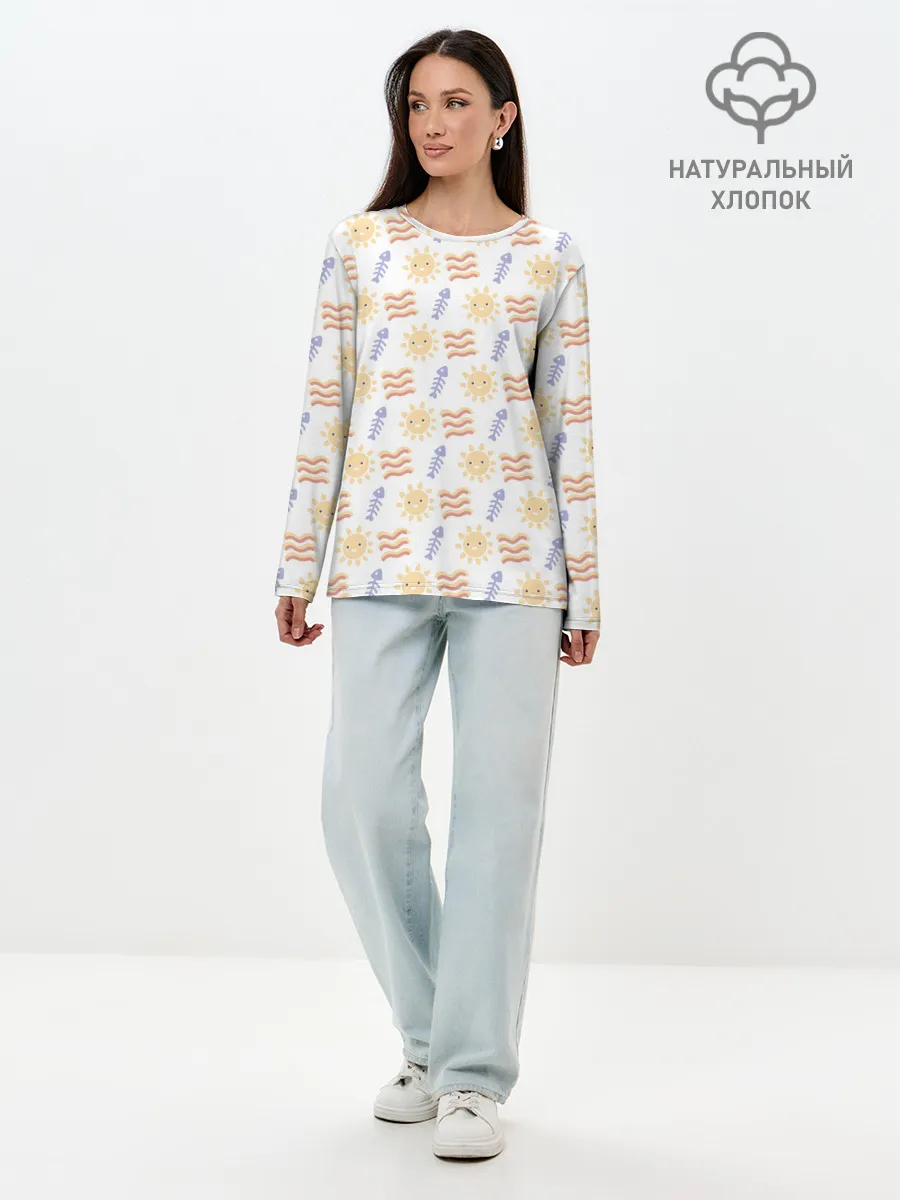 Лонгслив женский. Хлопок / летнее солнце и волны