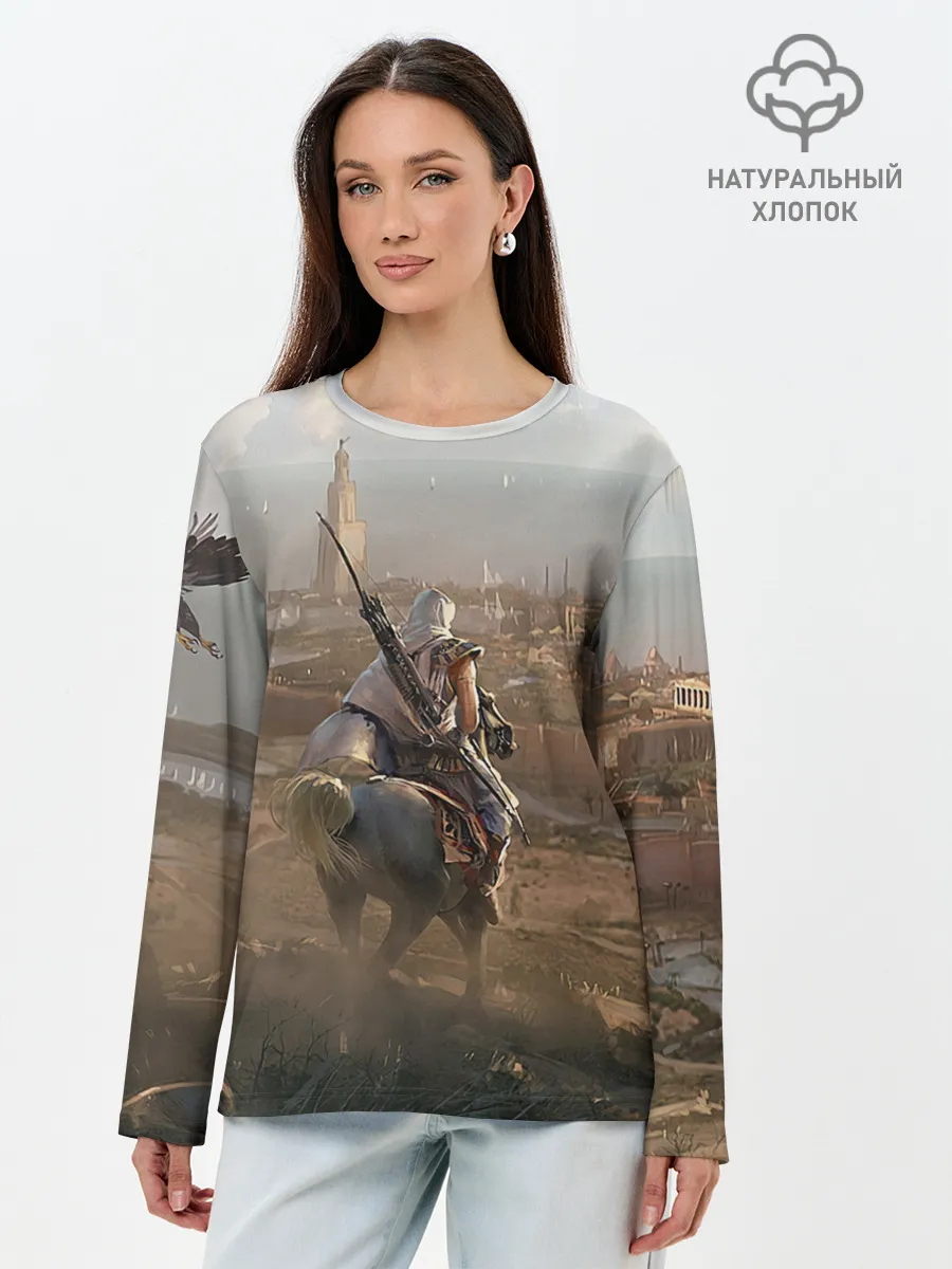 Лонгслив женский. Хлопок / Байек на коне
