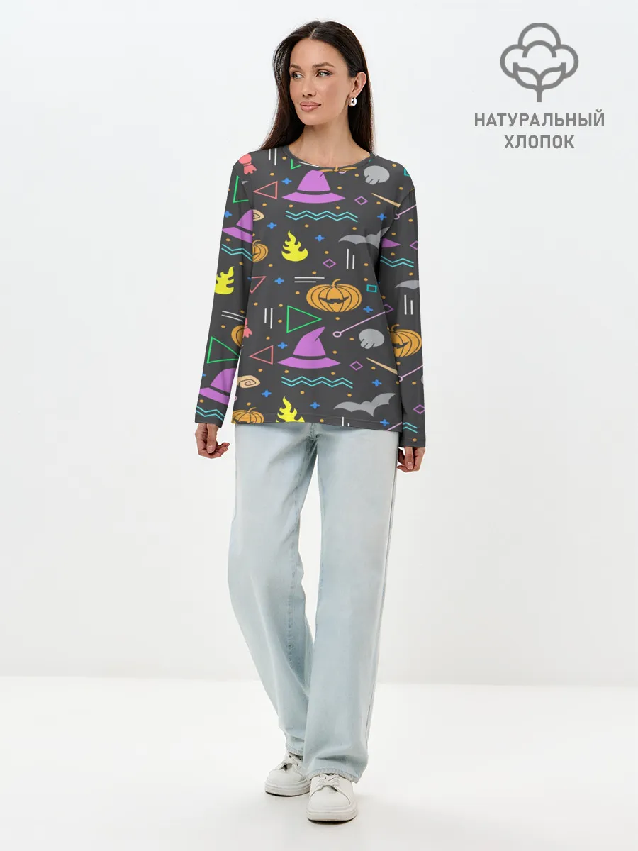 Лонгслив женский. Хлопок / Уютный Halloween