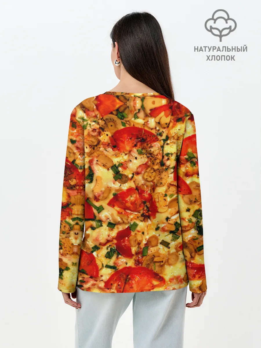 Лонгслив женский. Хлопок / Пицца с грибами