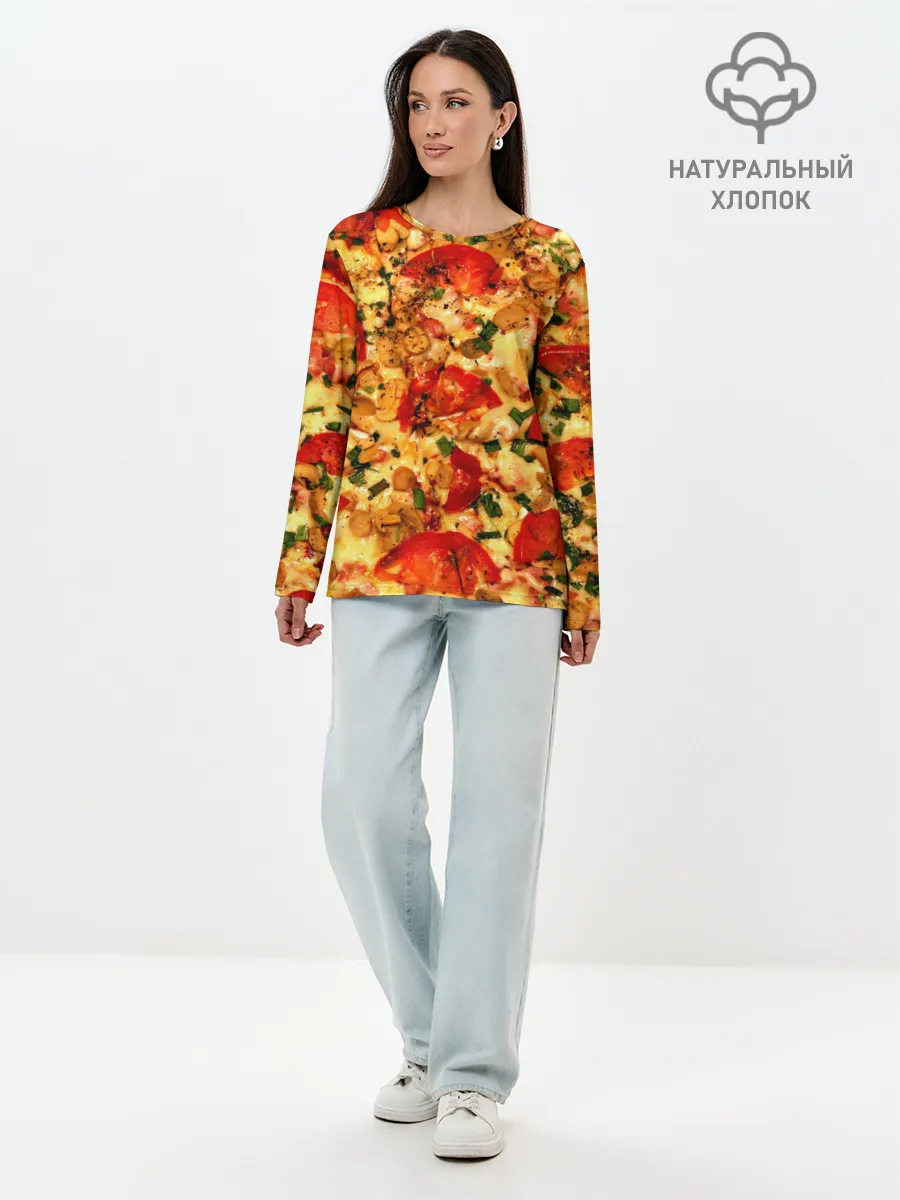 Лонгслив женский. Хлопок / Пицца с грибами