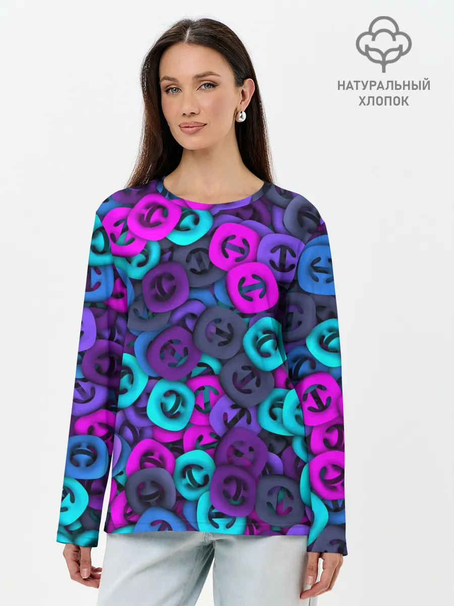 Лонгслив женский. Хлопок / Неоновые снаперсы