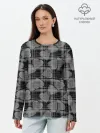 Лонгслив женский. Хлопок / Черно-серый клетчатый узор