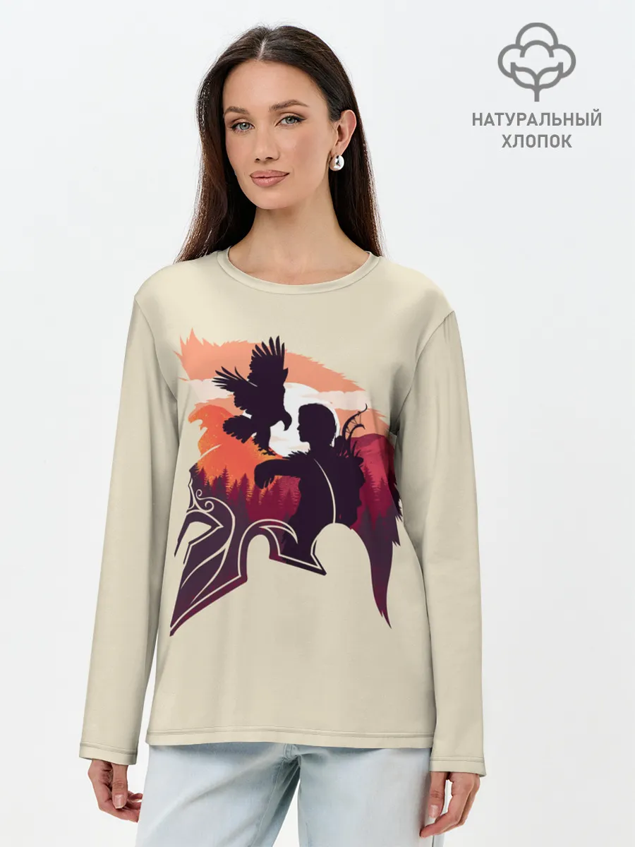 Лонгслив женский. Хлопок / Кассандра с ястребом