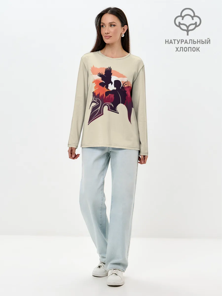 Лонгслив женский. Хлопок / Кассандра с ястребом