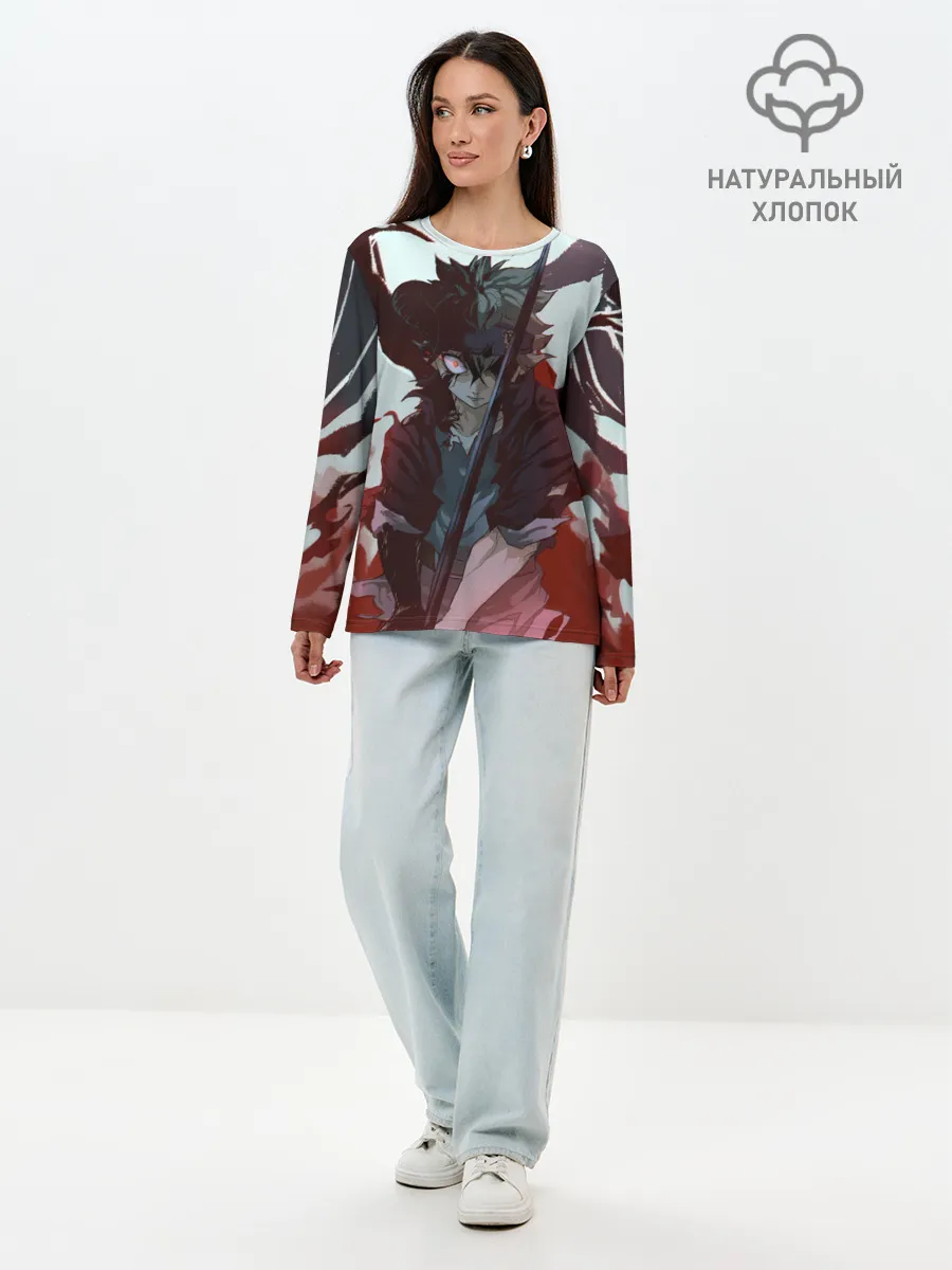 Лонгслив женский. Хлопок / Аста в режиме демона черный клевер