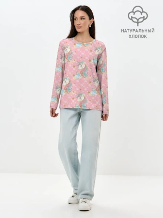 Лонгслив женский. Хлопок / Единороги для девочек