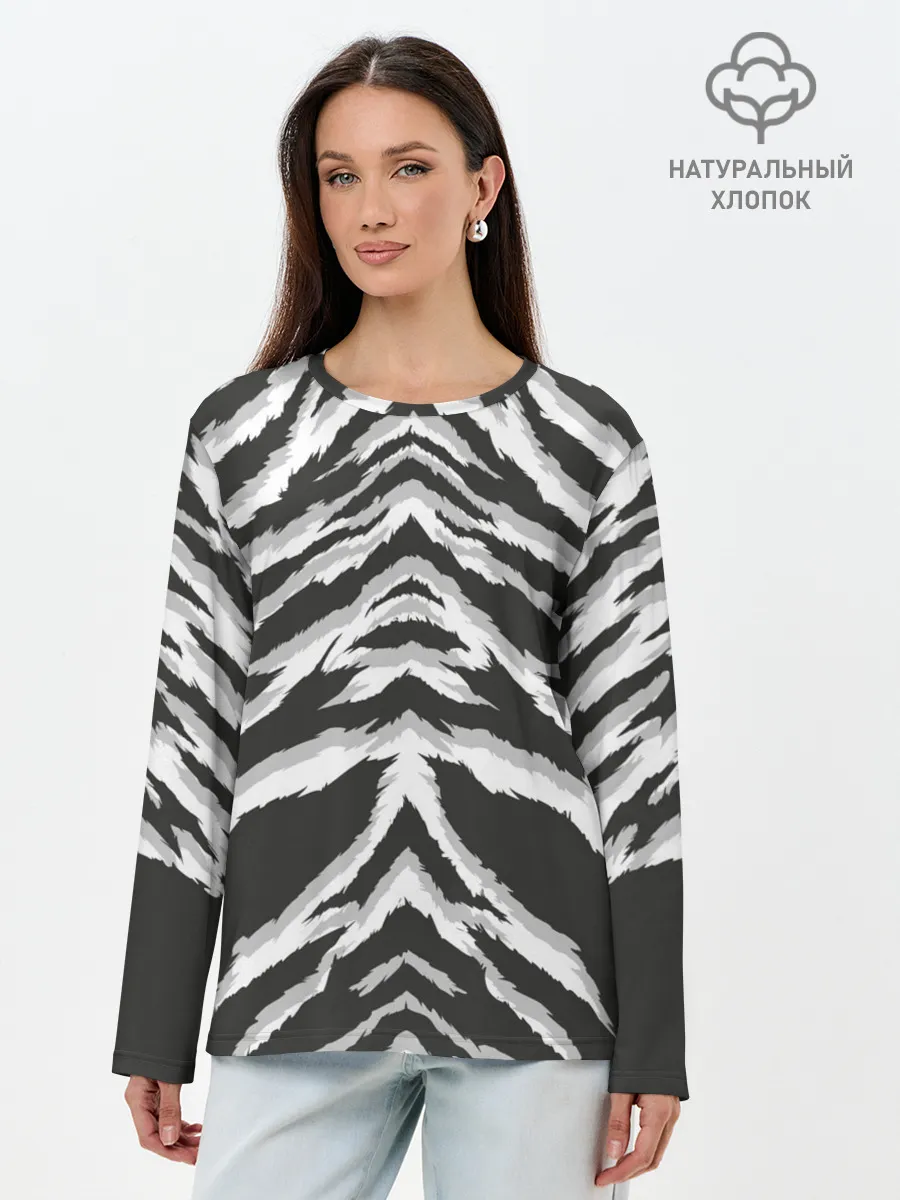 Лонгслив женский. Хлопок / Белая шкура тигра