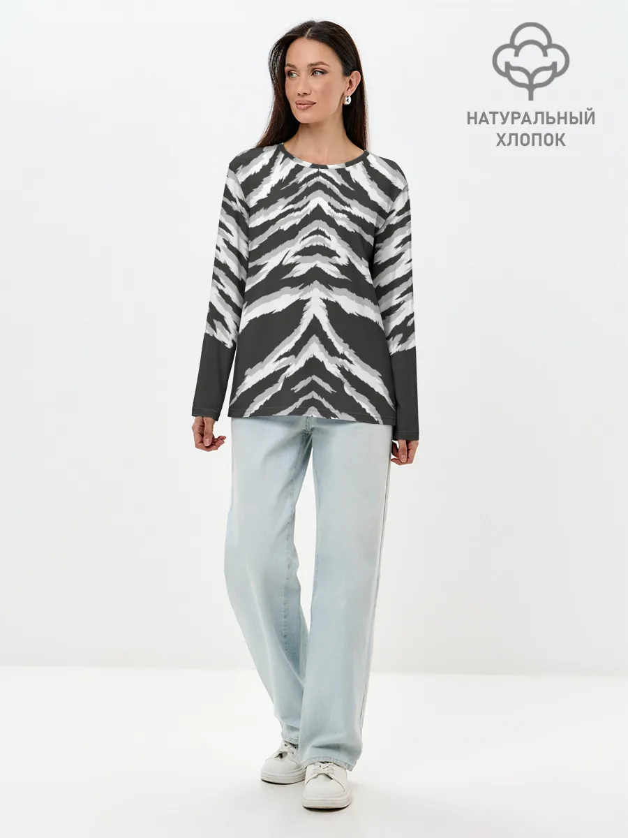 Лонгслив женский. Хлопок / Белая шкура тигра