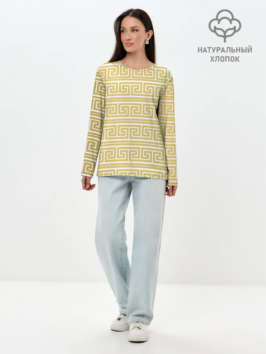 Лонгслив женский. Хлопок / Орнамент древней Греции