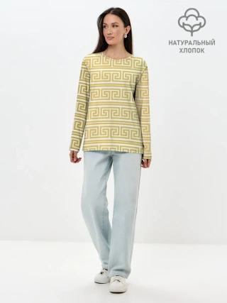 Лонгслив женский. Хлопок / Орнамент древней Греции