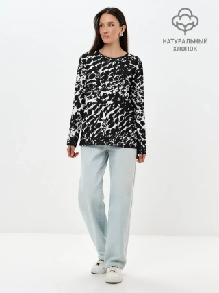 Лонгслив женский. Хлопок / Хаос белого на черном