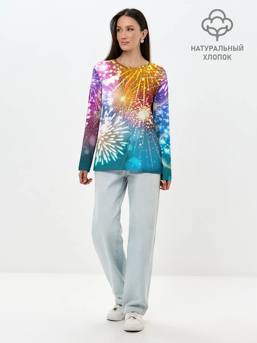 Лонгслив женский. Хлопок / Атмосфера праздника, яркий салют