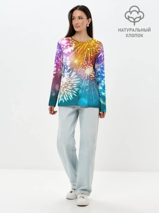 Лонгслив женский. Хлопок / Атмосфера праздника, яркий салют