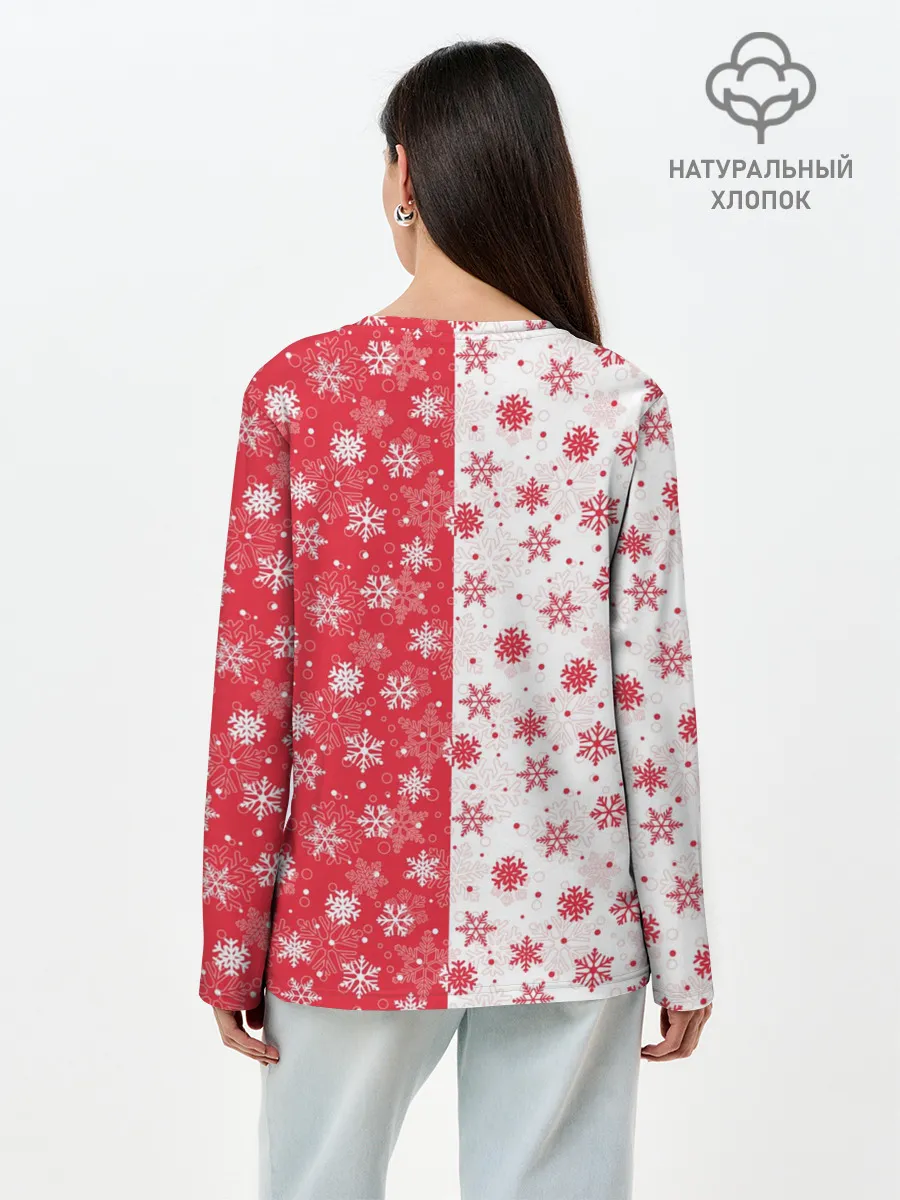 Лонгслив женский. Хлопок / Снежинки - новогодние узоры