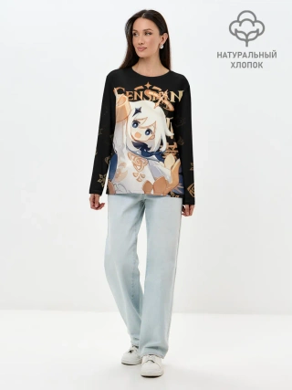 Лонгслив женский. Хлопок / Паймон / Genshin Impact
