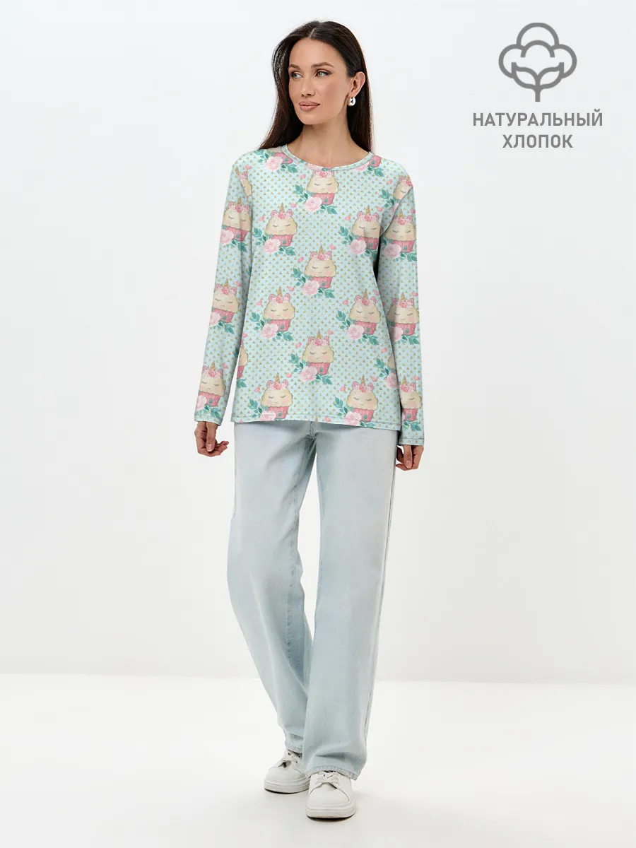 Лонгслив женский. Хлопок / Милые Единороги - девочки