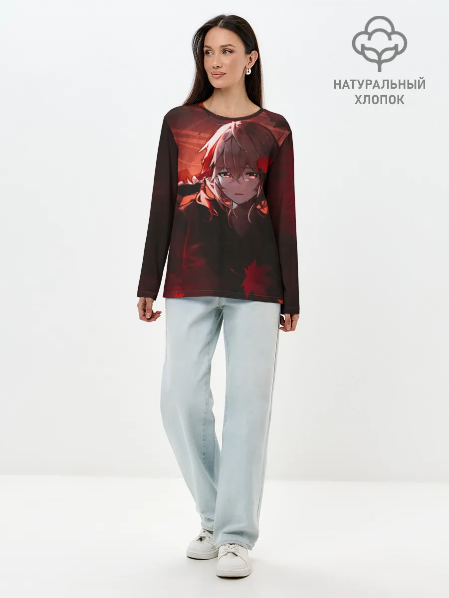 Лонгслив женский. Хлопок / Кадзуха в кленовых листьях