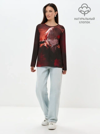 Лонгслив женский. Хлопок / Кадзуха в кленовых листьях