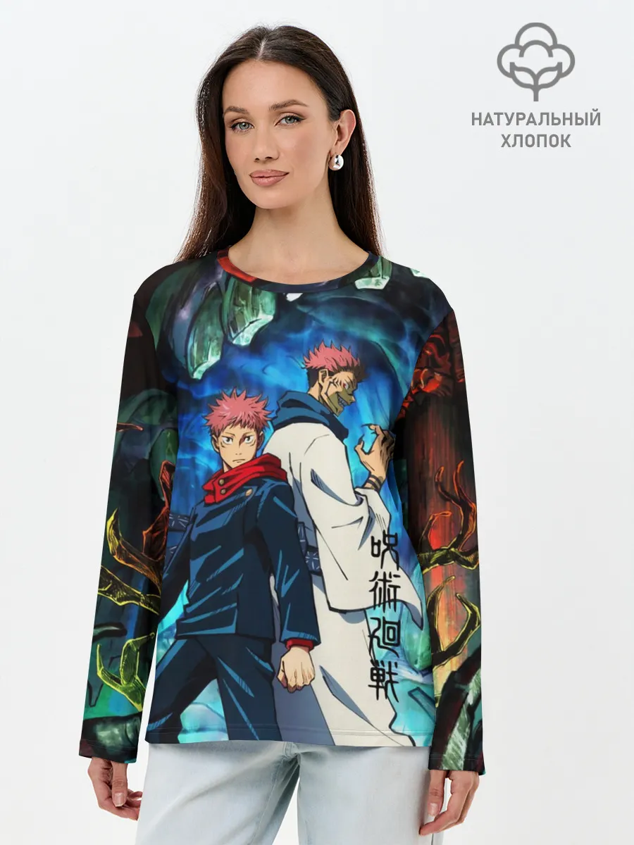 Лонгслив женский. Хлопок / Магическая битва, Итадори и Сукуна