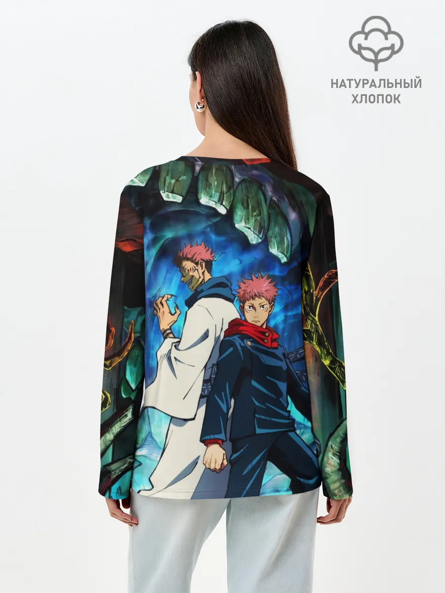 Лонгслив женский. Хлопок / Магическая битва, Итадори и Сукуна