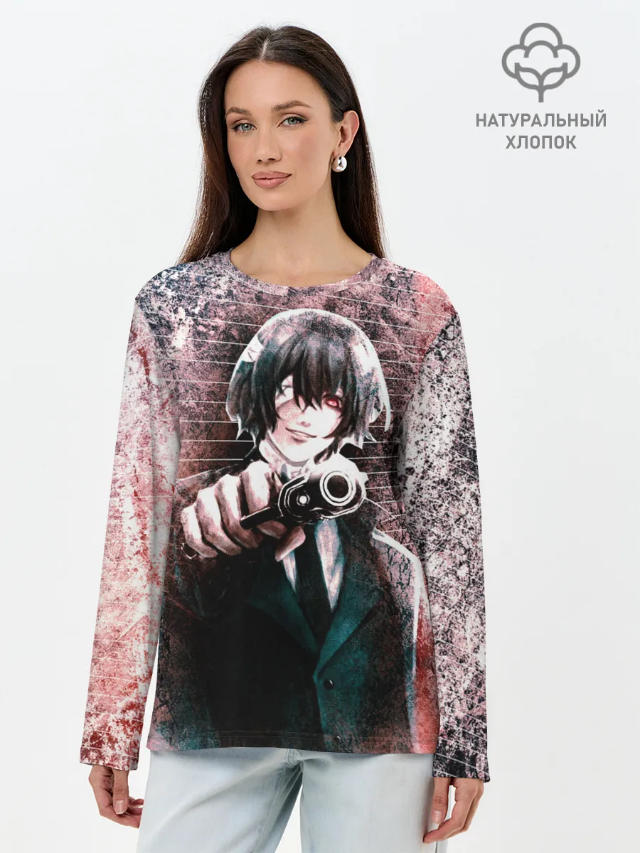 Лонгслив женский. Хлопок / Опасный Дазай Осаму