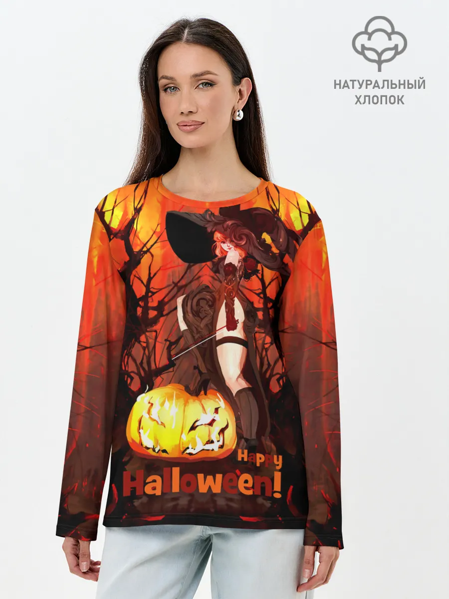 Лонгслив женский. Хлопок / Колдунья со смычком