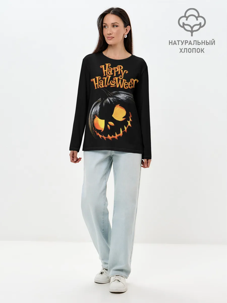Лонгслив женский. Хлопок / Взгляд черной тыква