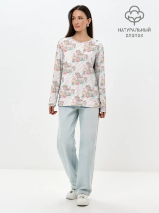 Лонгслив женский. Хлопок / Единороги паттер