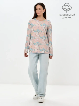 Лонгслив женский. Хлопок / Единороги из паттерна