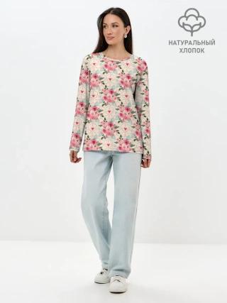 Лонгслив женский. Хлопок / полевые цветочки